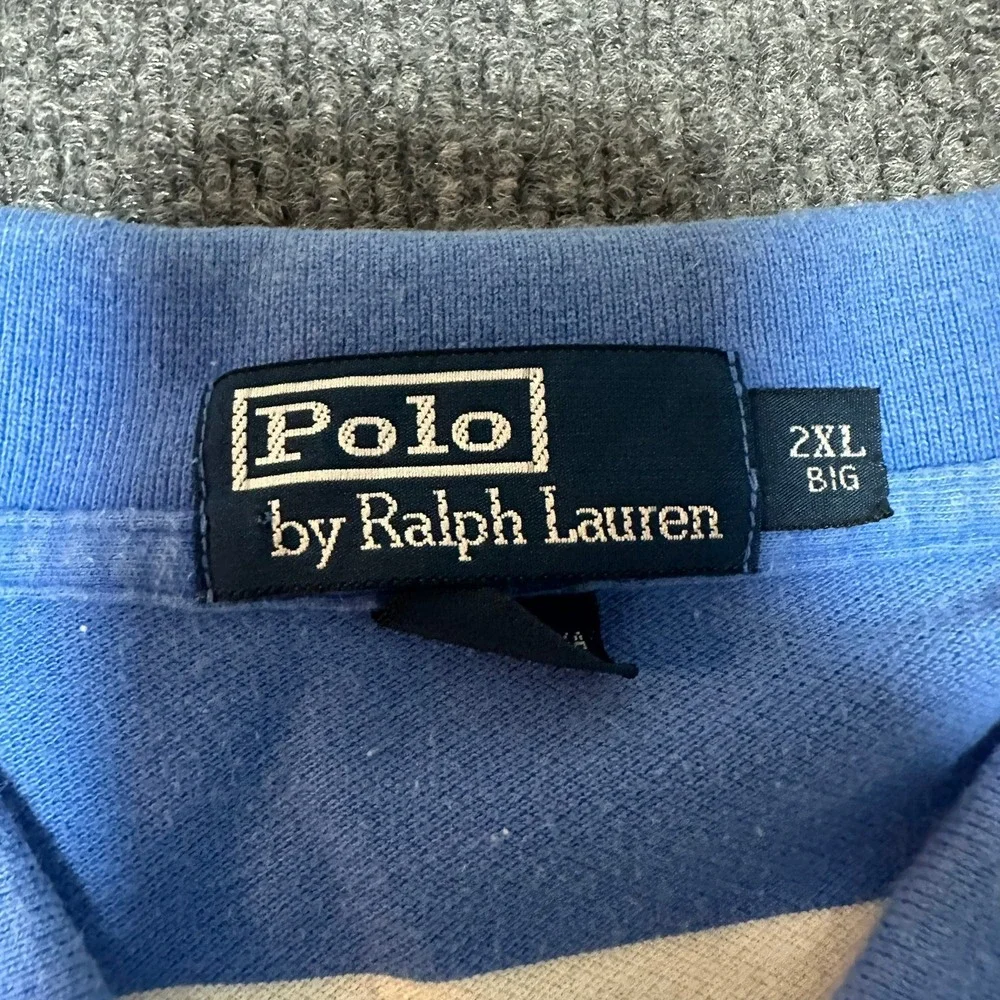 Polo Ralph Lauren Mens 2XL Big Blue White Striped Short Sleeve Pique Polo Shirt